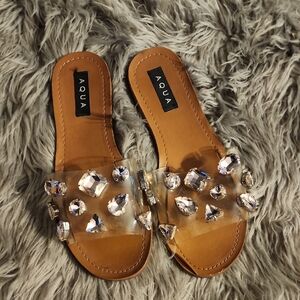 Aqua Women's Tan Crystal Embellished Sandals